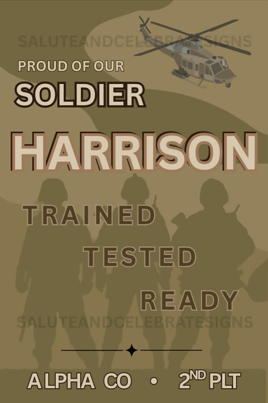 Watermarked Army soldier graduation poster for Harrison